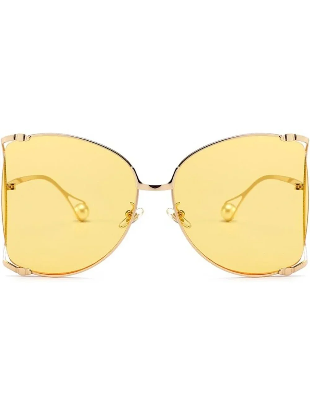 Women's Oversized Semi Rimless Sunglasses Retro Metal Frame Glasses Gold Yellow